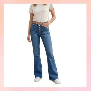 Boyish The Ricky High Rise Flare Jeans Button Fly Medium Wash Denim 27